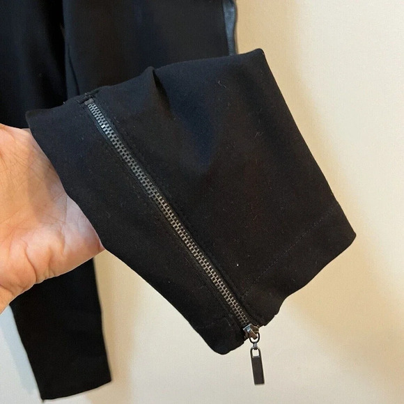 Women’s Black Faux Leather Panel Leggings Sz Large Ankle Zip Pants - Picture 6 of 9